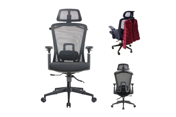 Fotel biurowy K24 PROBALANCE CZARNY zgodny z normami BHP z wieszakiem, pełna regulacja